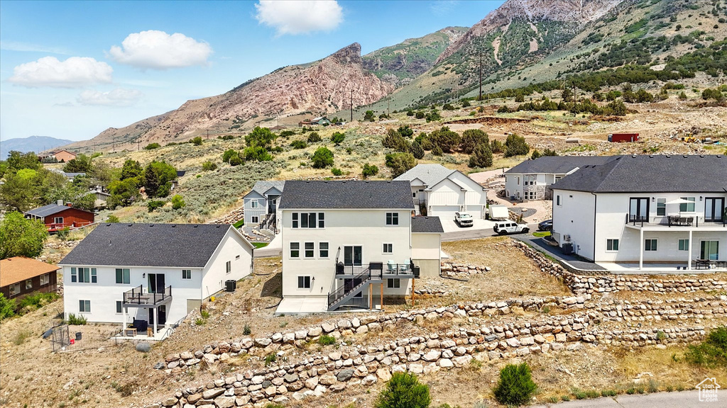 View of mountain background with nearby suburban area