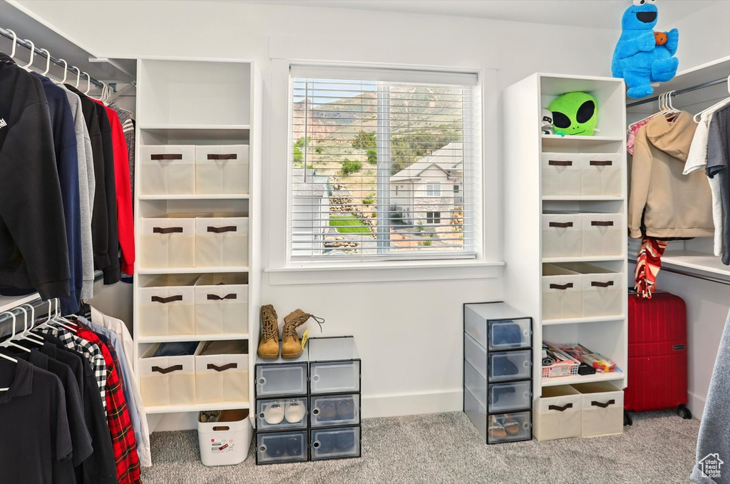 Walk in closet featuring carpet flooring