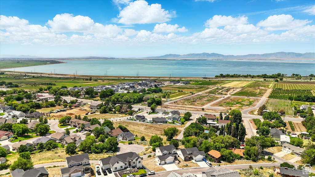 Aerial view of a water and mountain view