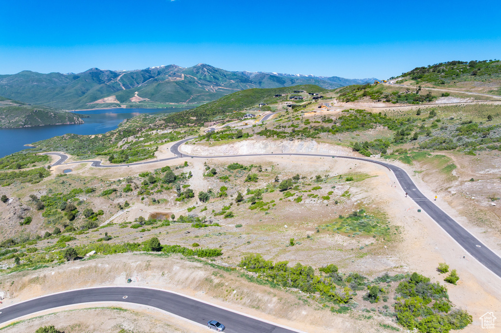 Aerial view of a water and mountain view