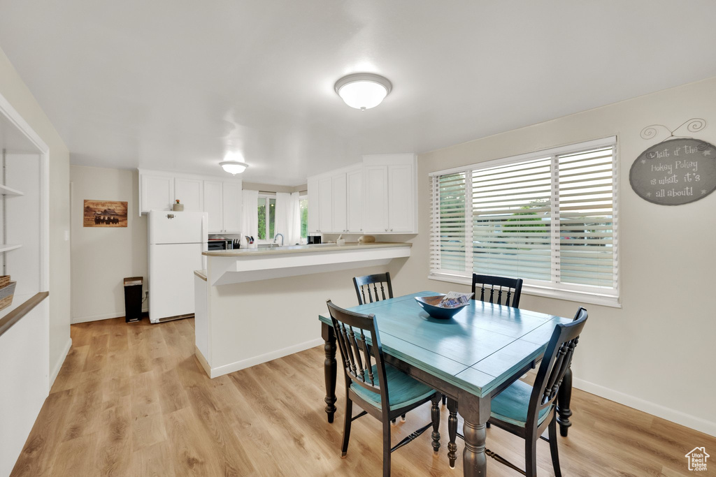 Dining space with light wood-type flooring, healthy amount of natural light, and baseboards