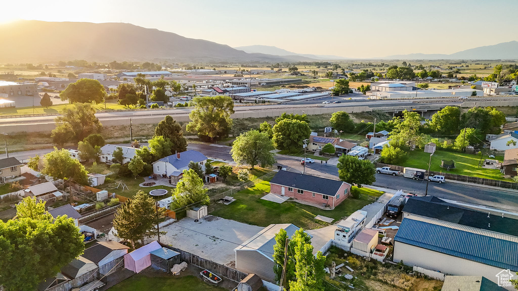 Aerial view at dusk of a mountain view and a residential view