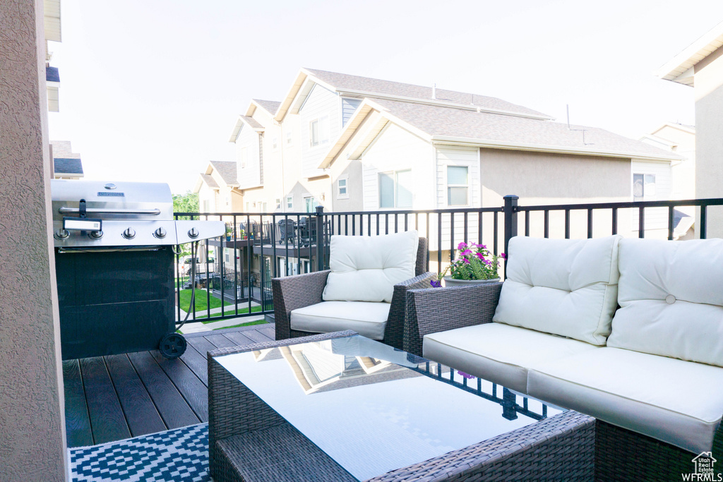 Wooden deck with outdoor lounge area