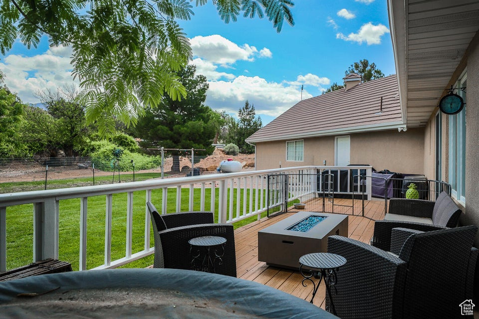 Deck with a fire pit