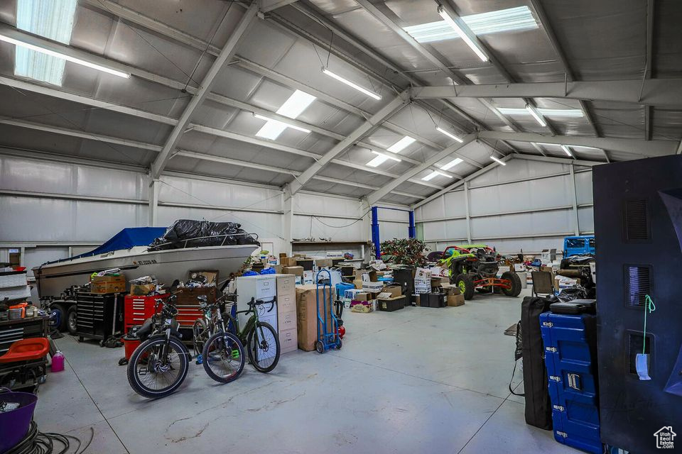 Garage with a workshop area