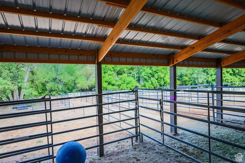 View of horse barn