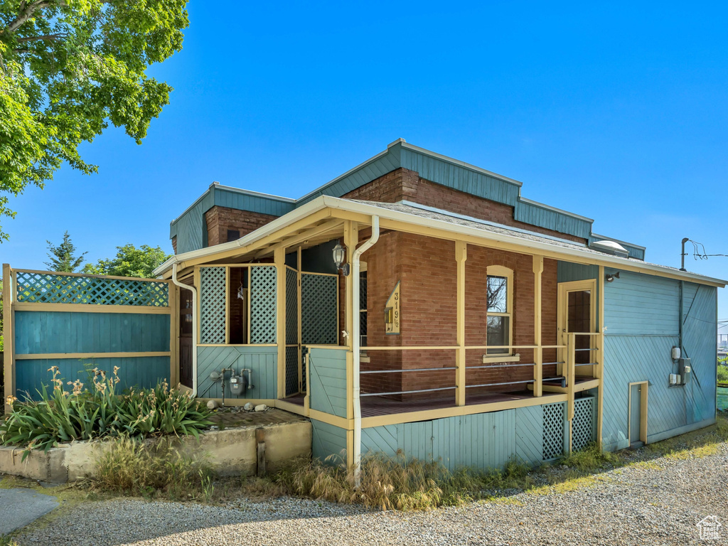 View of front of property featuring covered porch