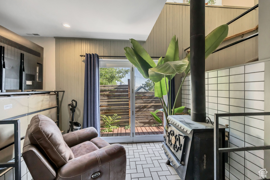 Living area featuring tile patterned floors
