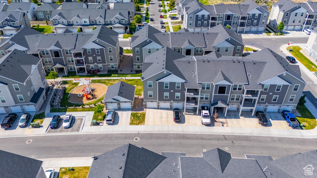 Aerial perspective of suburban area