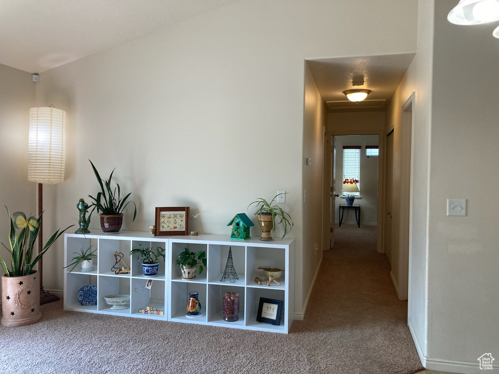 Hall with carpet and baseboards