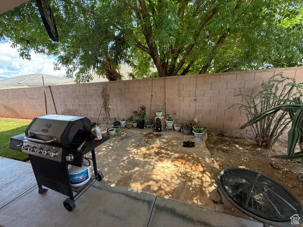 View of patio featuring grilling area