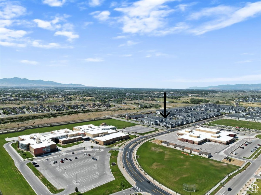 Drone / aerial view of a mountainous background