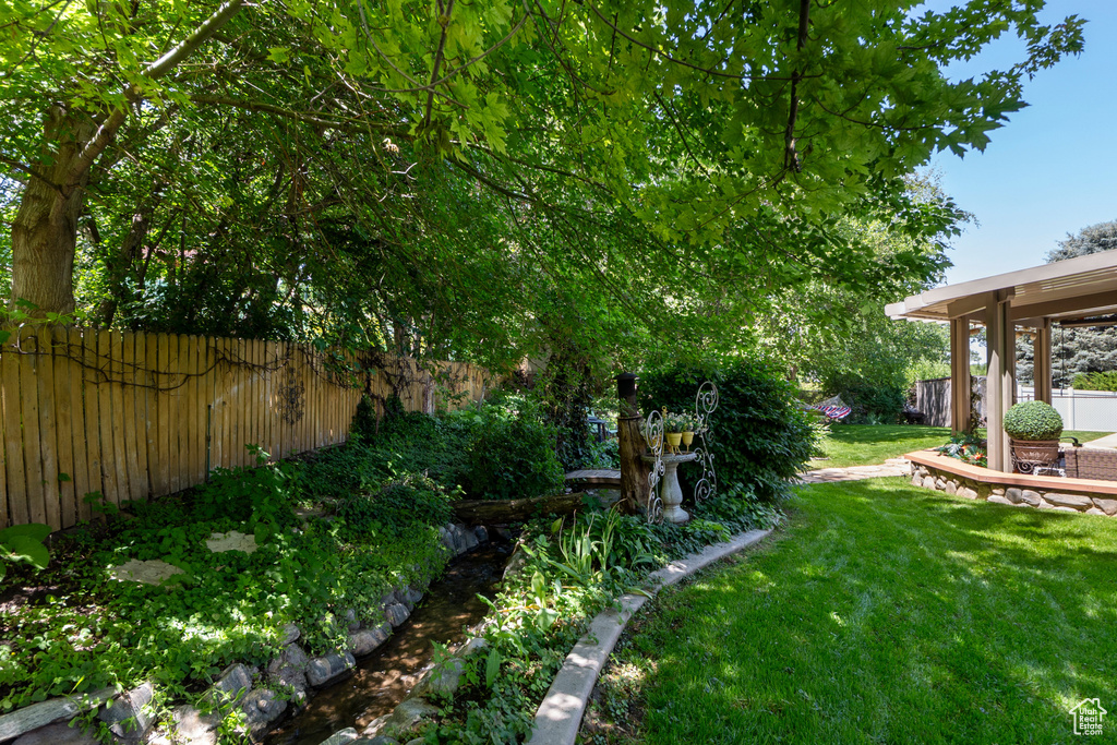 View of fenced backyard
