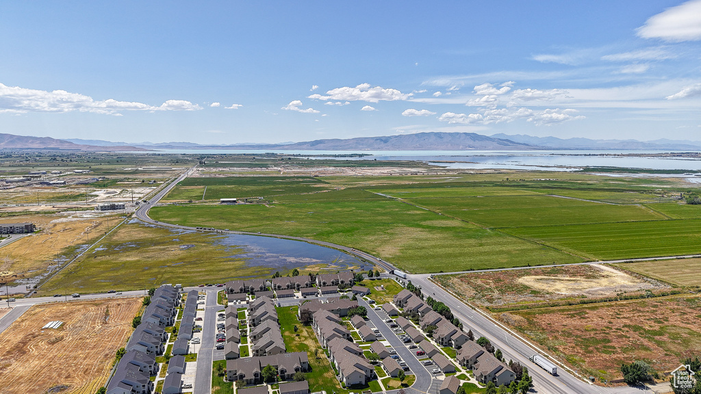 Aerial view of a water and mountain view
