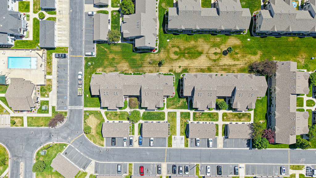 Aerial view of property\'s location featuring nearby suburban area