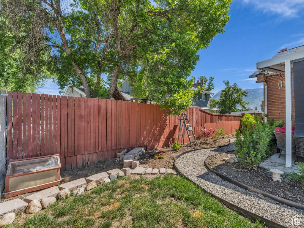View of fenced backyard