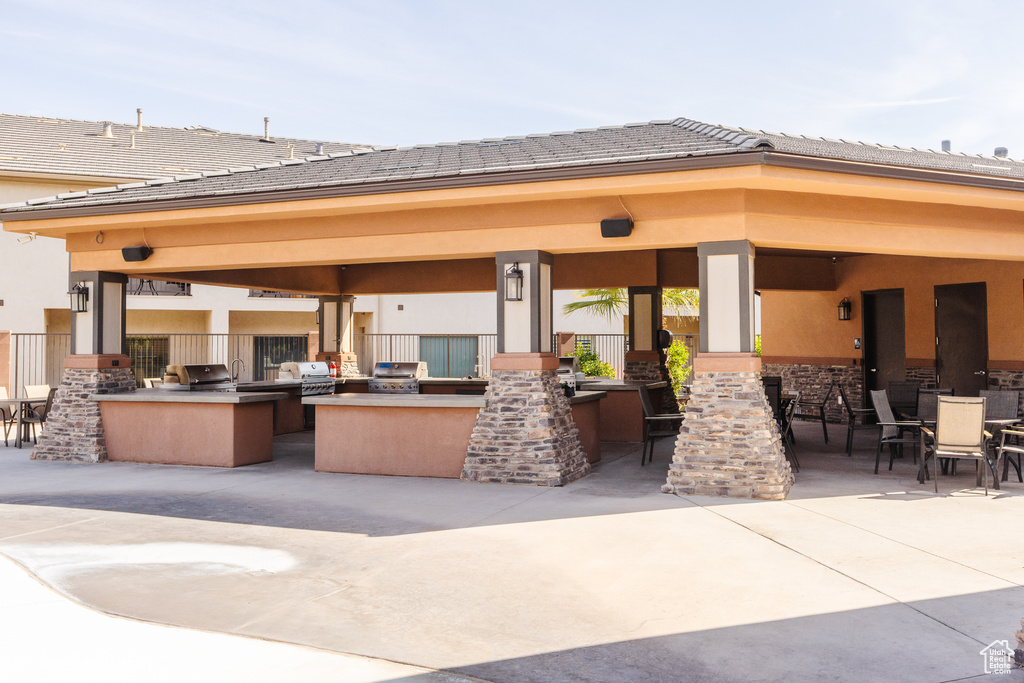 View of patio / terrace featuring a gazebo