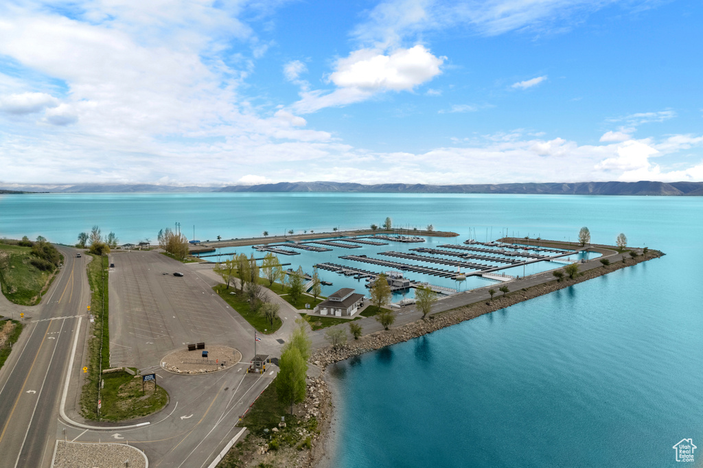 Drone / aerial view of a water and mountain view