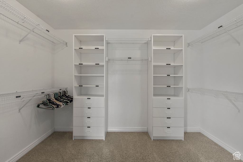 Spacious closet with carpet flooring
