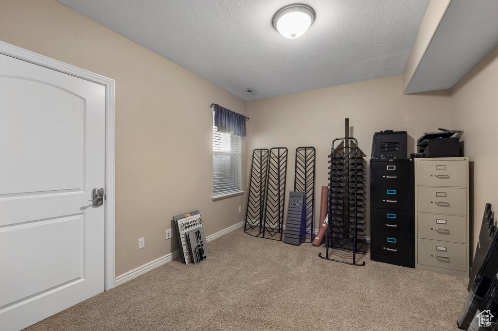 Miscellaneous room featuring carpet floors and baseboards