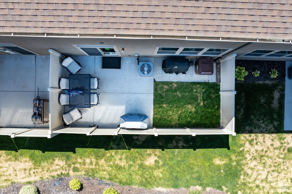 Exterior view of roof with shingles
