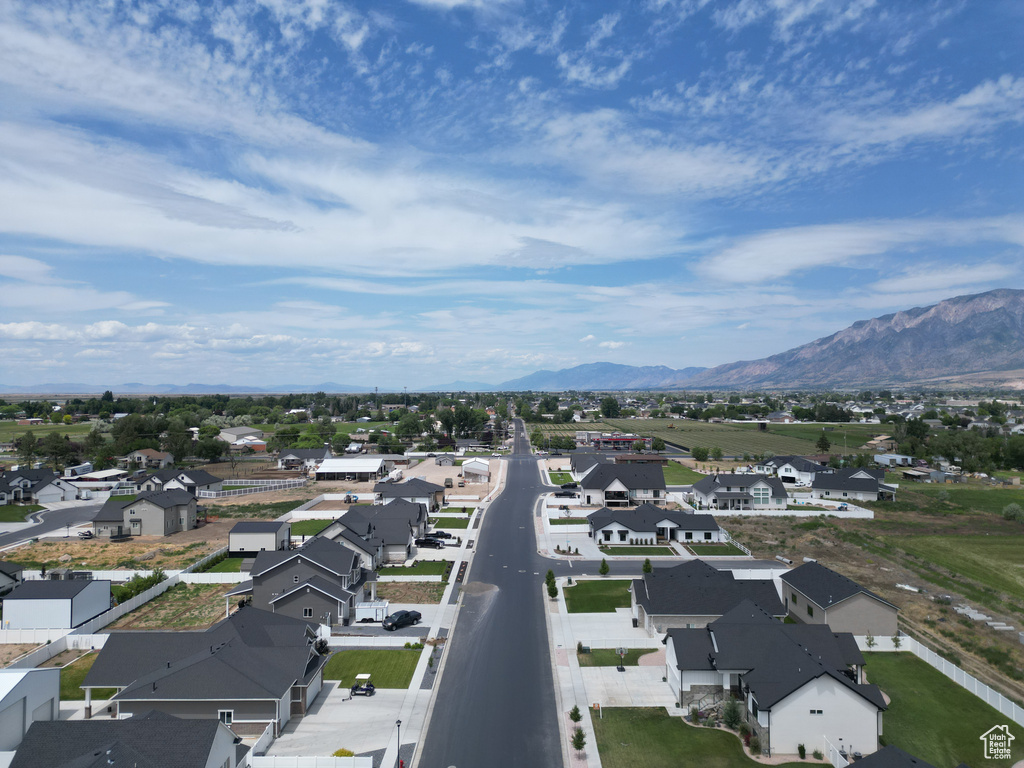 Aerial perspective of suburban area with mountains
