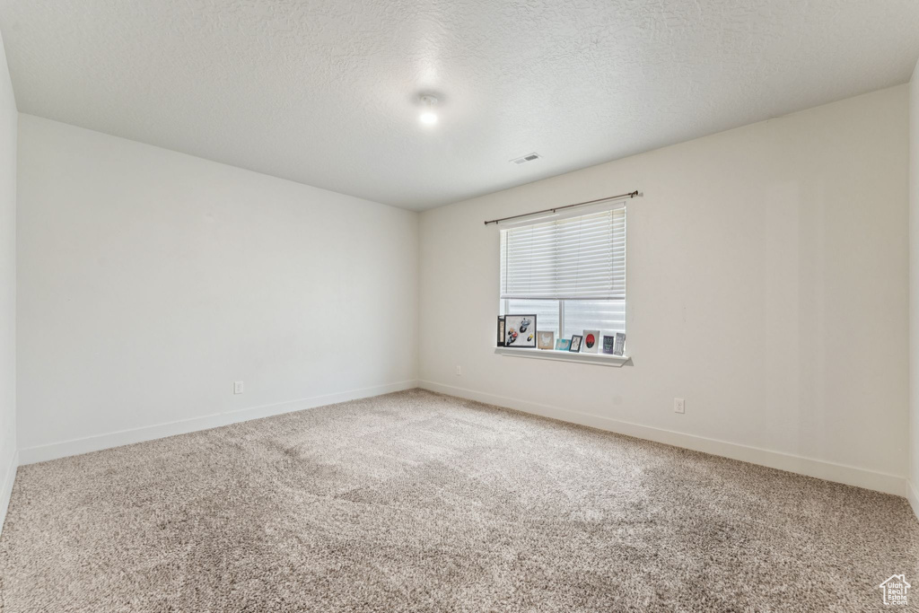 Spare room with carpet, baseboards, and a textured ceiling