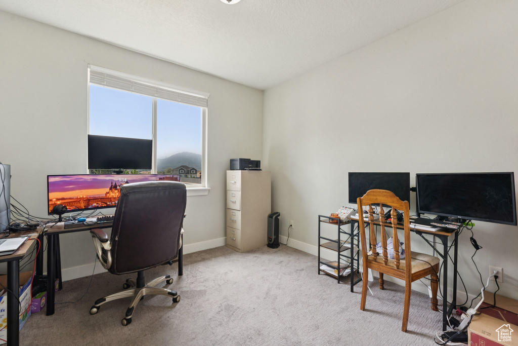 Home office featuring baseboards and carpet flooring