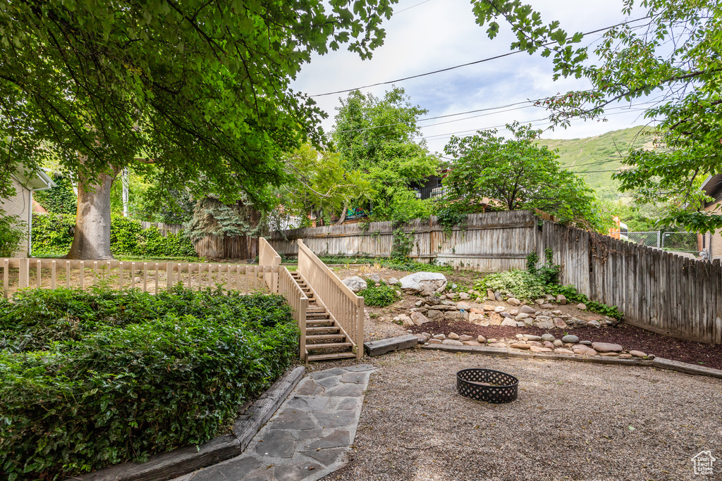 View of fenced backyard