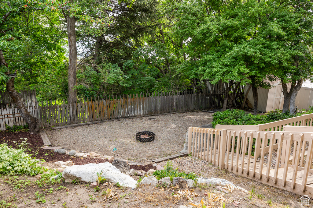 View of fenced backyard