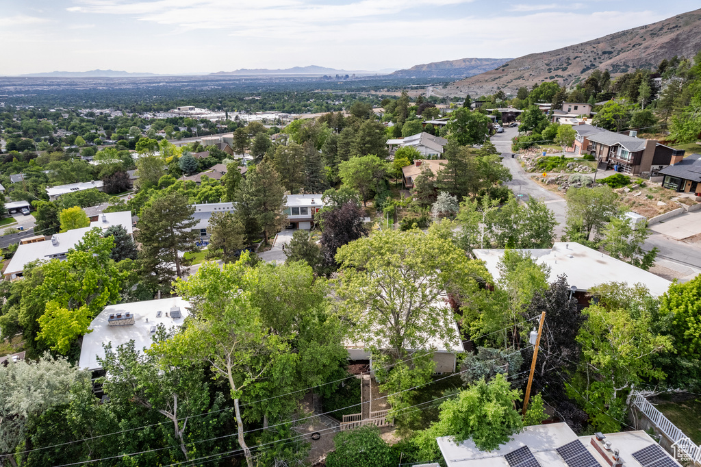 Aerial perspective of suburban area with mountains