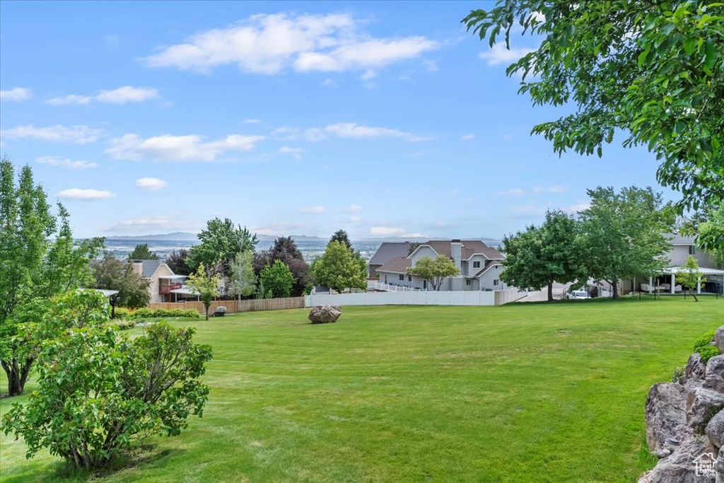 View of yard with a mountain view