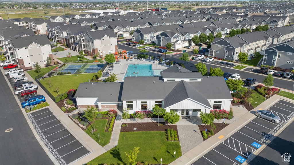 Aerial perspective of suburban area