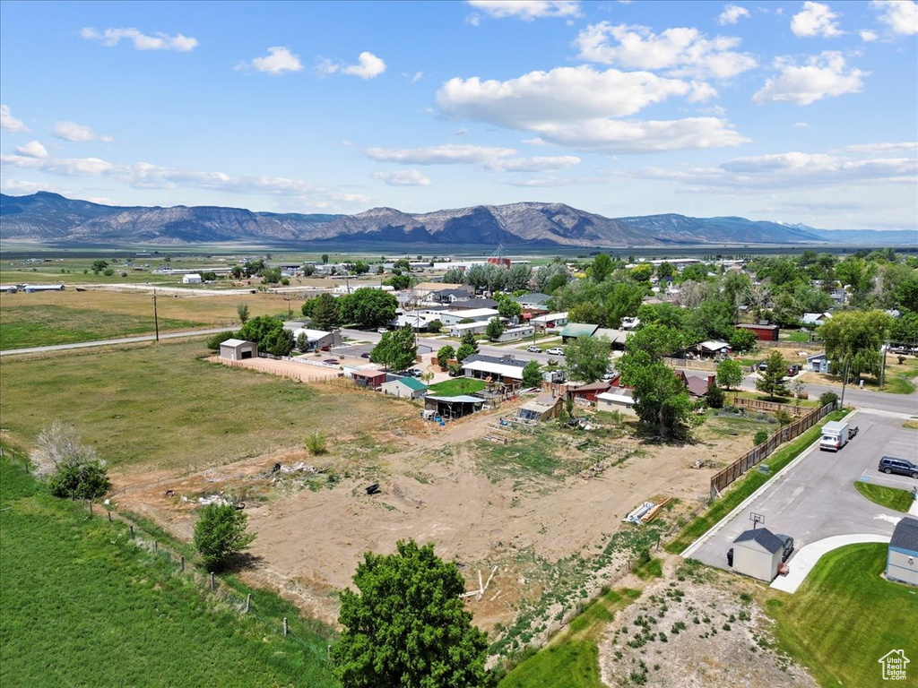 Aerial view of a mountain backdrop