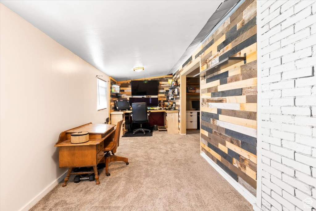 Home office with light carpet