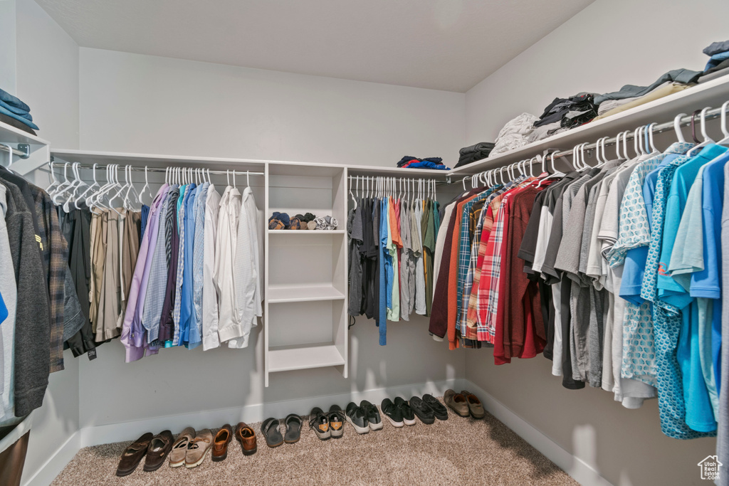 Walk in closet featuring carpet flooring