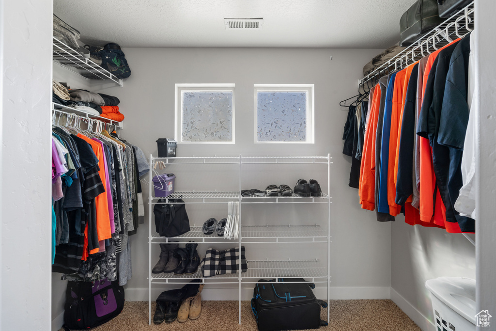 Walk in closet with carpet