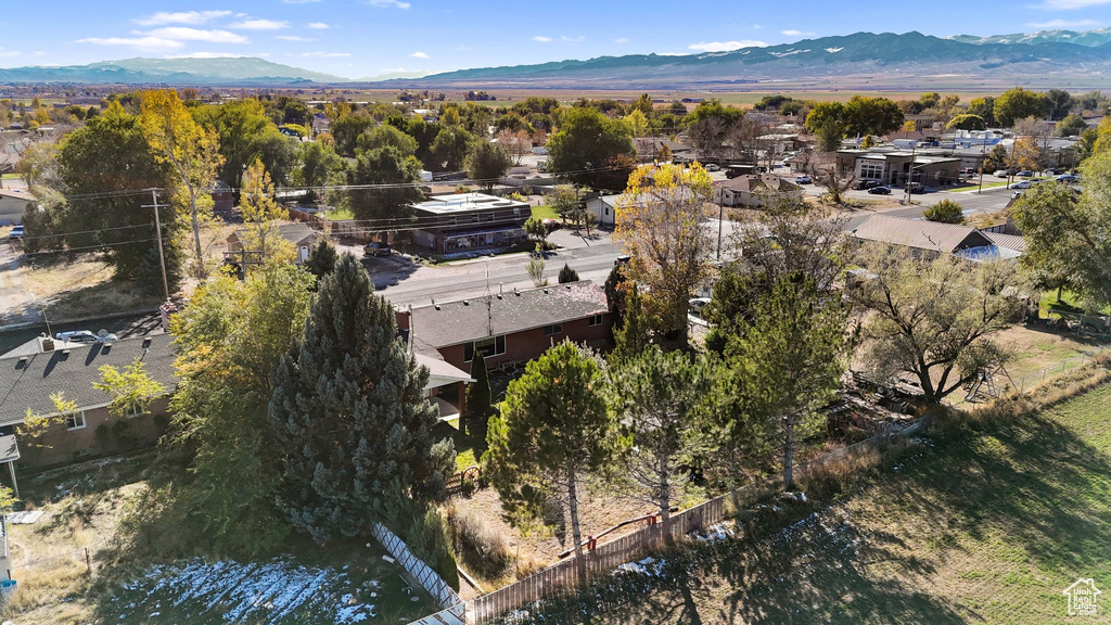 Drone / aerial view of a mountain backdrop