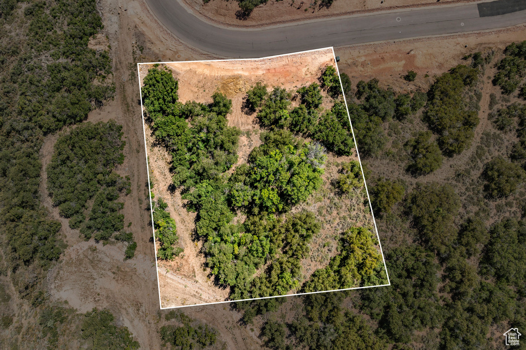 Aerial overview of property's location featuring property parcel outlined