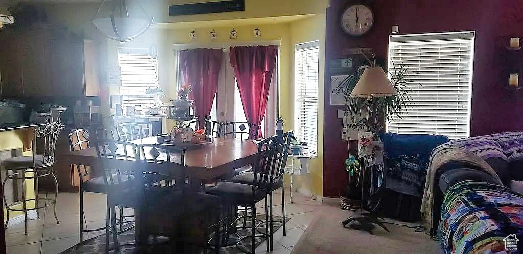 View of tiled dining room
