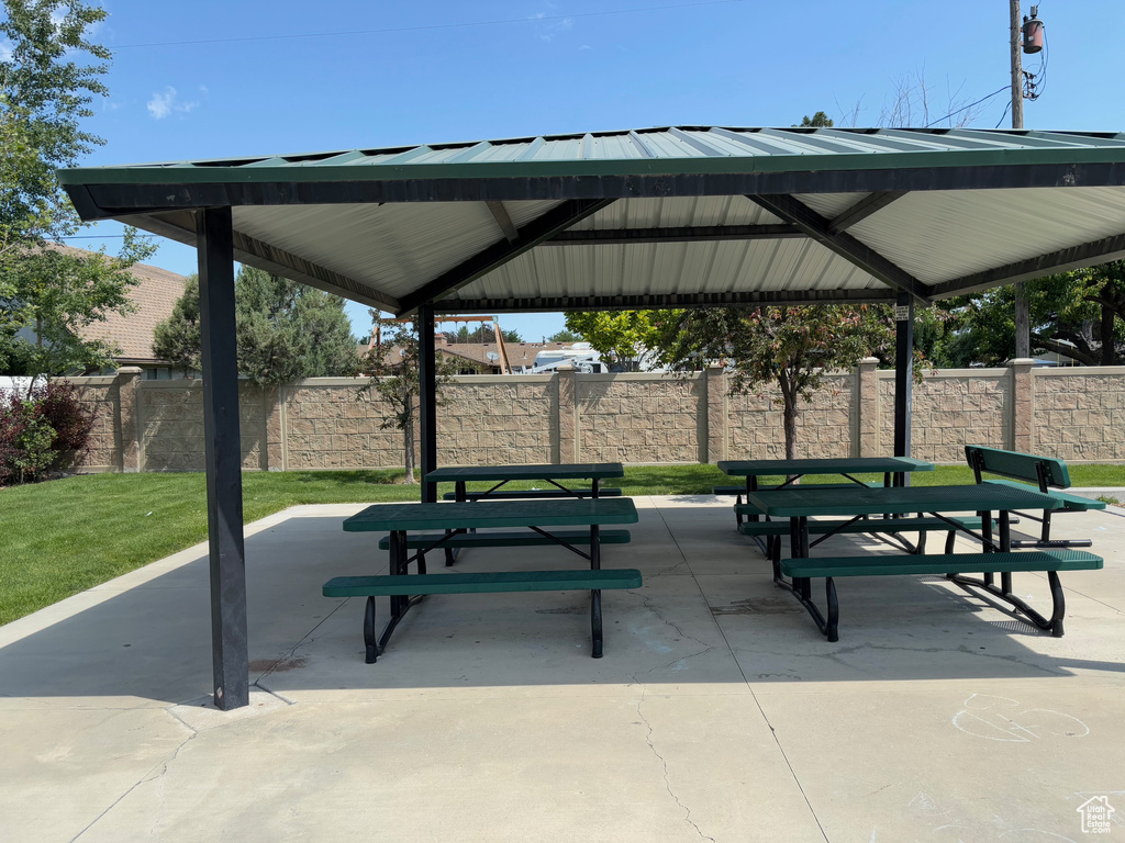 View of community with a gazebo and a patio