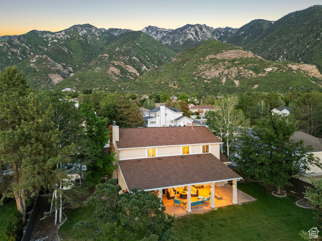 Aerial view at dusk of a mountain view