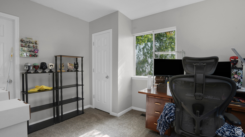 Office with carpet floors and baseboards