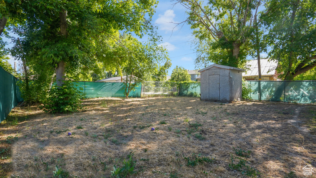 View of fenced backyard