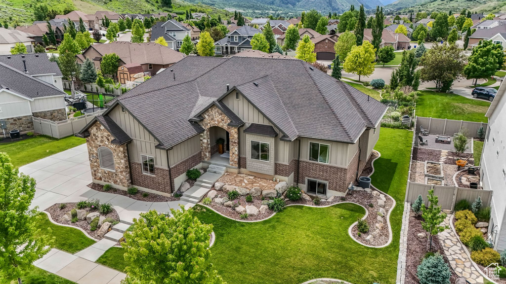 Aerial perspective of suburban area featuring mountains
