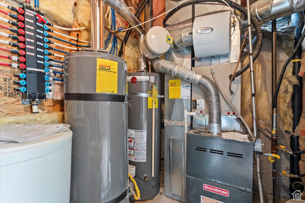 Utility room featuring water heater