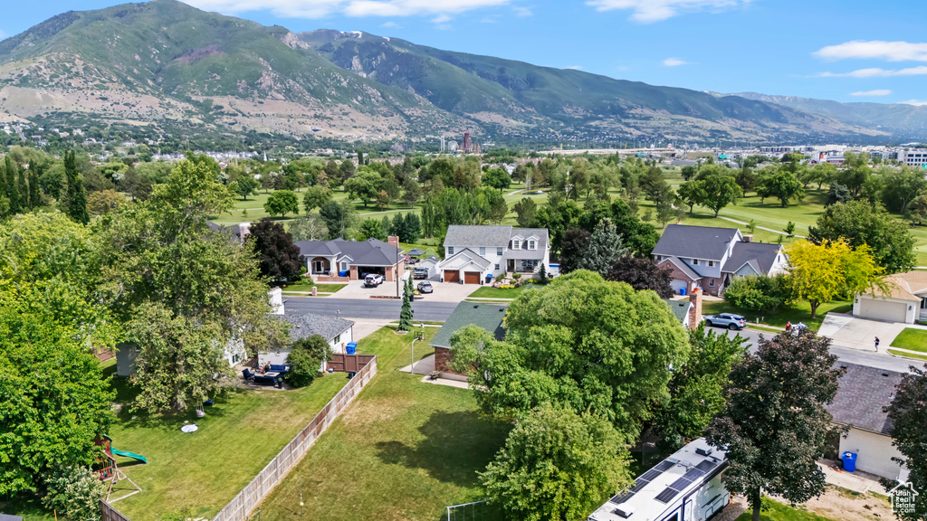 Aerial perspective of suburban area featuring mountains