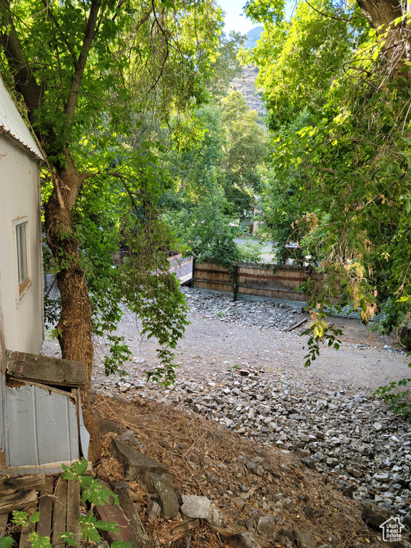 View of fenced backyard