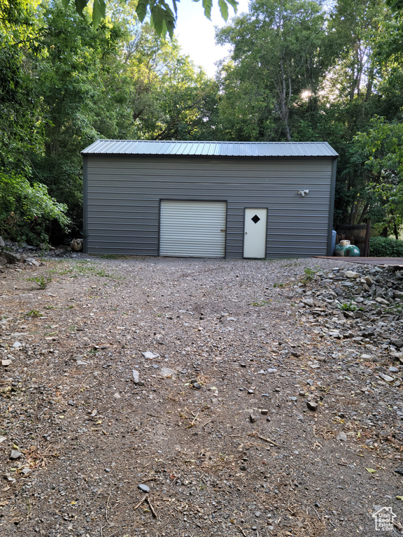View of detached garage