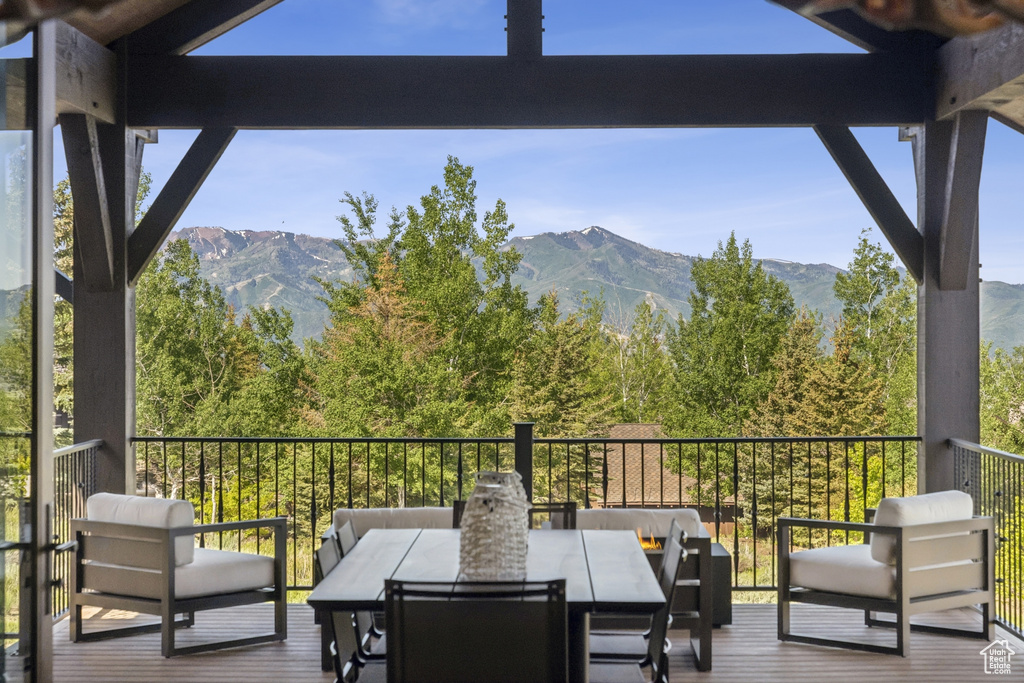 Wooden deck with a mountain view